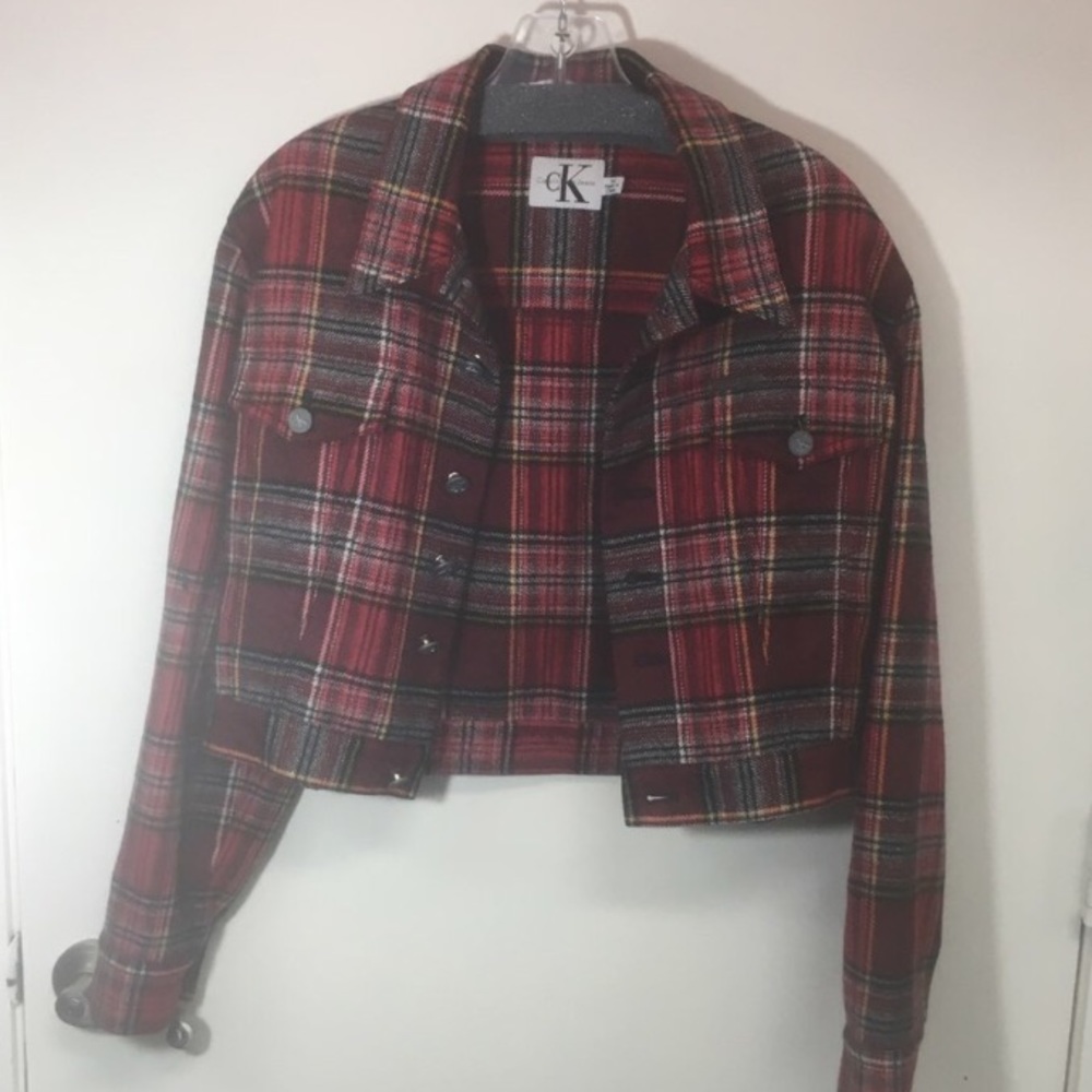 Vintage CK jeans cropped plaid jacket